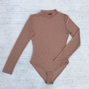 Cotton Candy Beige Bling Bodysuit